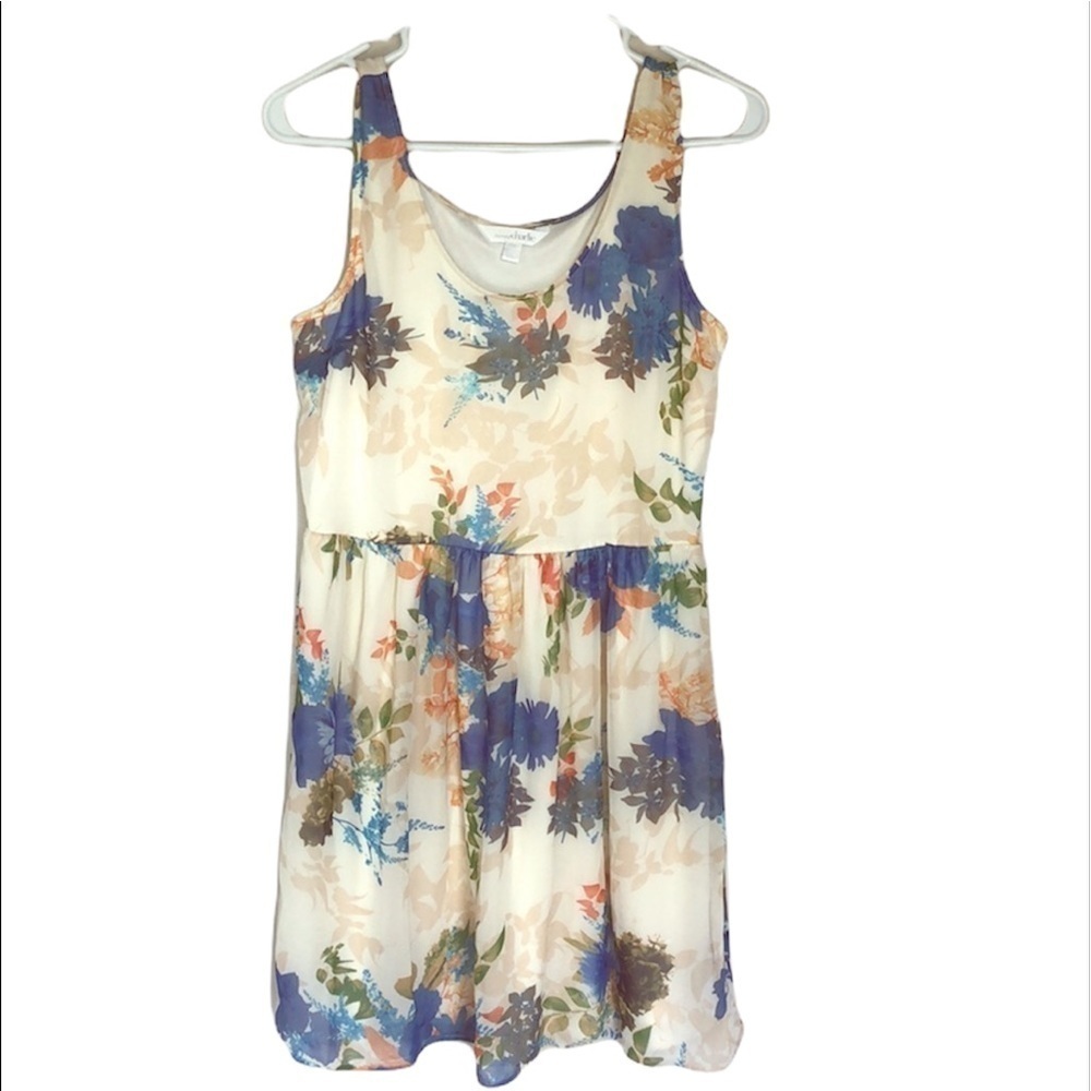 2/$15 Charming Charlie - Blue Cream Floral Sleeveless Mini Dress Size S